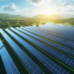 Un terrain avec des panneaux solaires.