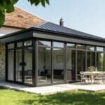 véranda aluminium une extension moderne de maison vue de l'extérieur sur la veranda