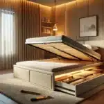 vue sur une chambre moderne avec un lit coffre ouvert