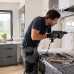 homme qui perce du carrelage sans le casser