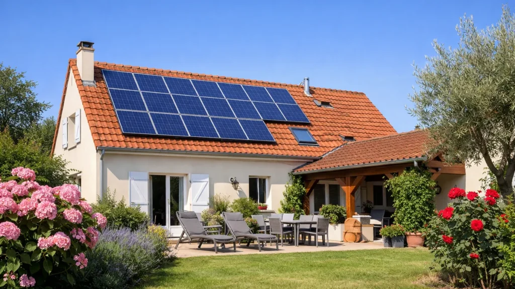Kit solaire en autoconsommation acheté chez un distributeur discount, panneaux posés sur un toit