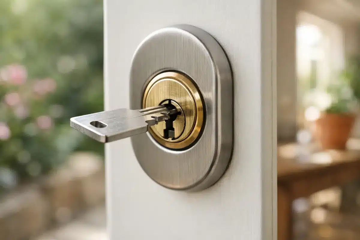 Cylindre de serrure multipoint avec clé de sécurité insérée