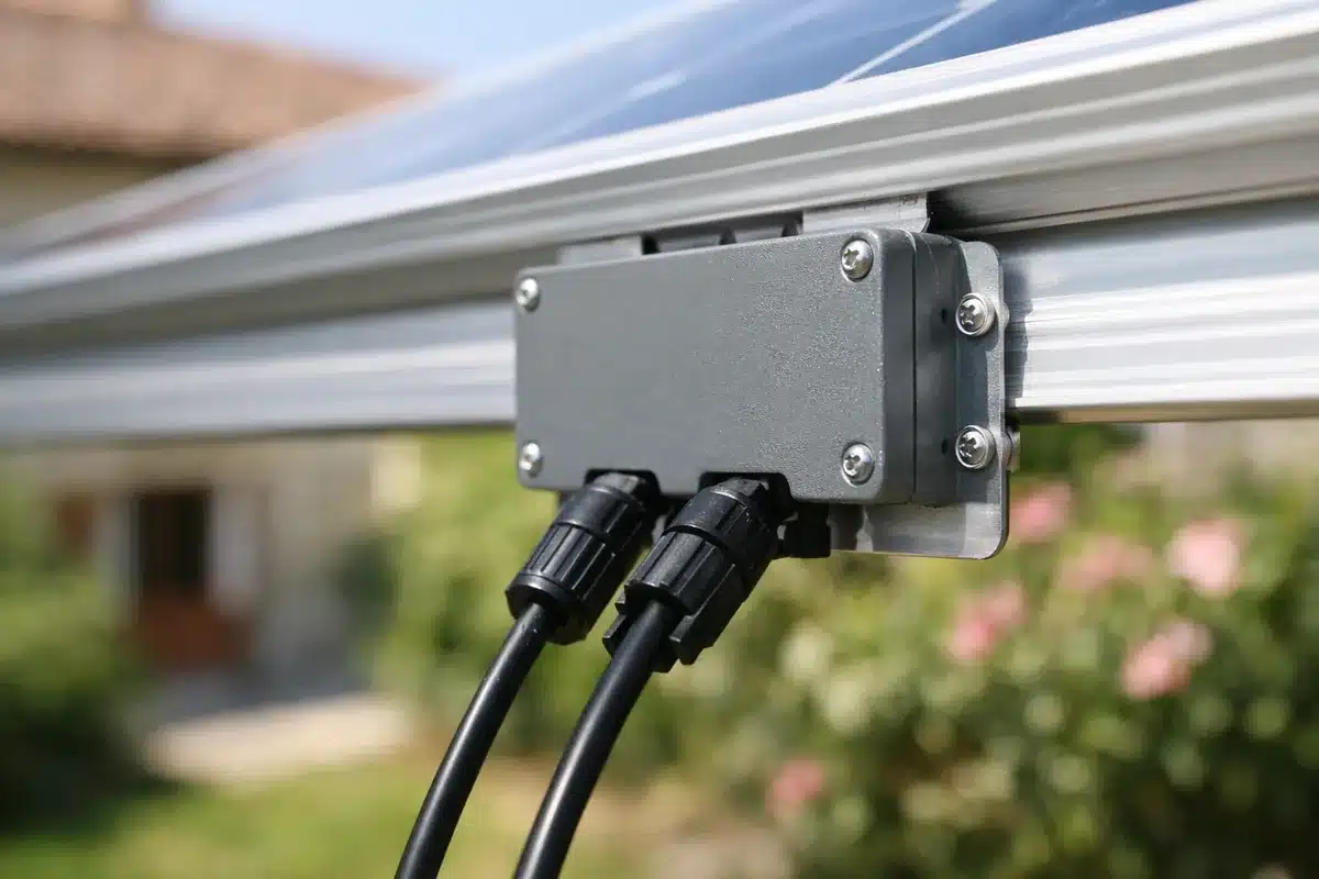 Micro-onduleur fixé à l'arrière d'un panneau solaire plug and play