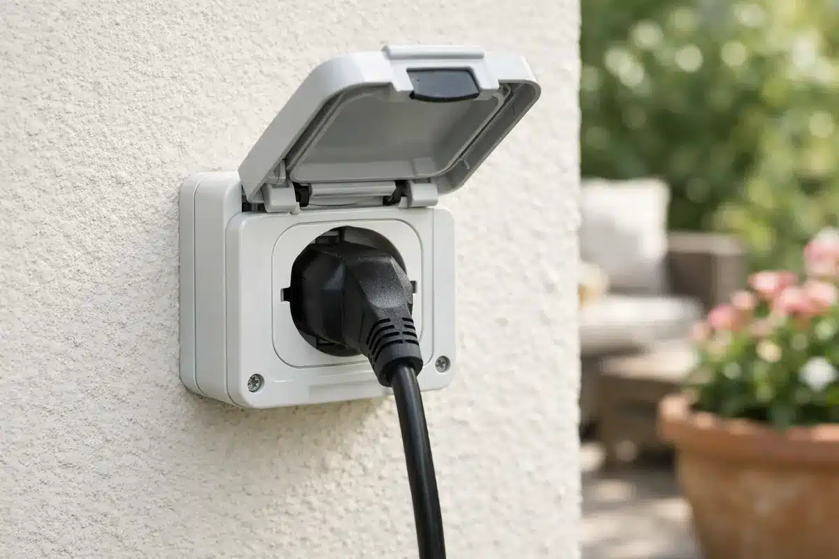 Prise extérieure étanche utilisée pour brancher un kit solaire plug and play