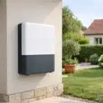 Batterie solaire Zendure SolarFlow installée contre le mur extérieur d'une maison